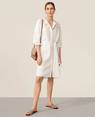 Ann Taylor AT Weekend Eyelet Linen Blend Shirtdress White Women's