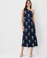 Ann Taylor Studio Collection Floral Silk One Shoulder Maxi Dress