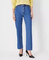 Ann Taylor Petite High Rise Straight Jeans Vintage Mid Indigo Wash