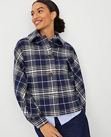 Ann Taylor Petite Plaid Twill Cropped Mac Jacket Pure Sapphire Women's