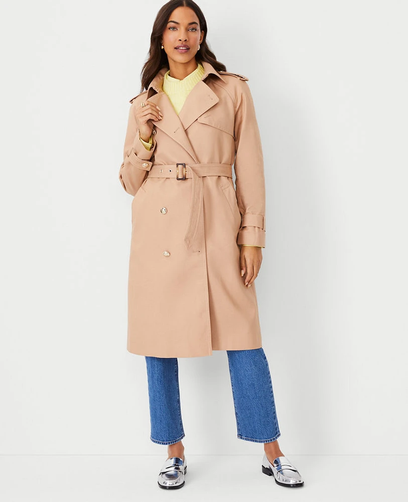 Ann Taylor Twill Raglan Trench Coat Cafe au Lait Women's