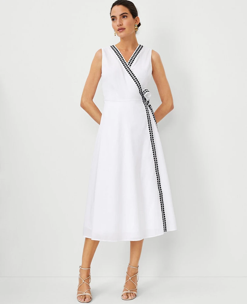 Ann Taylor Embroidered Midi Wrap Dress Size 0 White Women's