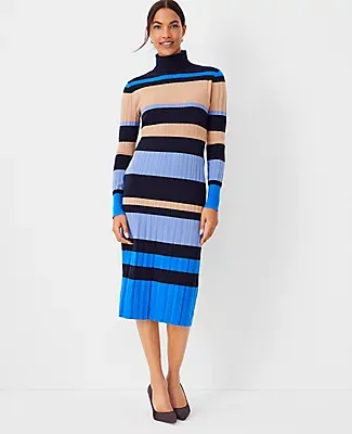 Ann Taylor Petite Striped Turtleneck Sweater Dress