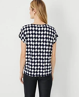 Ann Taylor Houndstooth Mixed Media Pleated Top Size 2XS Night Sky Women's