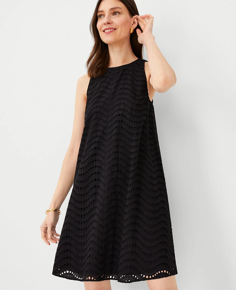 Ann Taylor Cotton Eyelet Halter Dress Black Women's