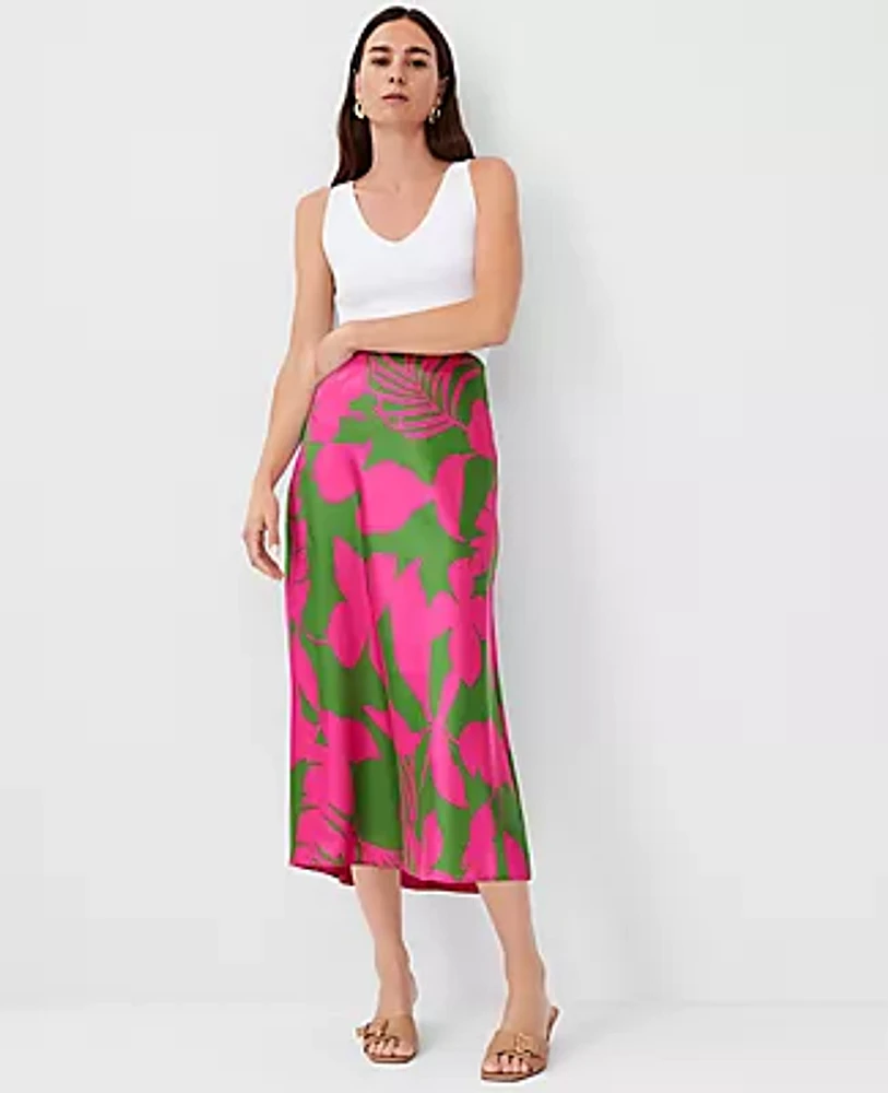 Ann Taylor Tropical Bias Midi Slip Skirt