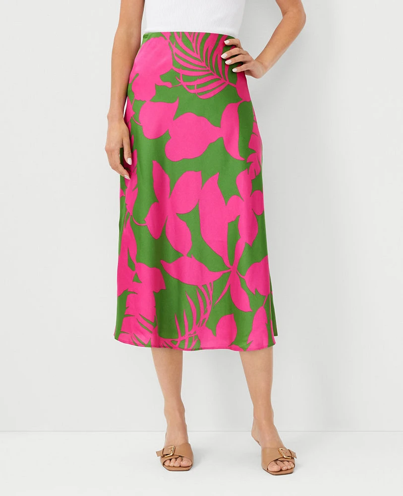 Ann Taylor Tropical Bias Midi Slip Skirt Matcha Women's