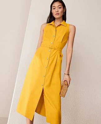 Ann Taylor Shirt Collar Flare Midi Dress Spring Marigold Women's