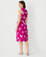 Ann Taylor Floral Split Neck Midi Shirtdress Magenta Shadow Women's