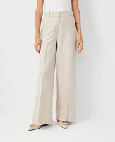 Ann Taylor The Wide Leg Pant in Pinstripe Size 14 Pearl Linen Women's