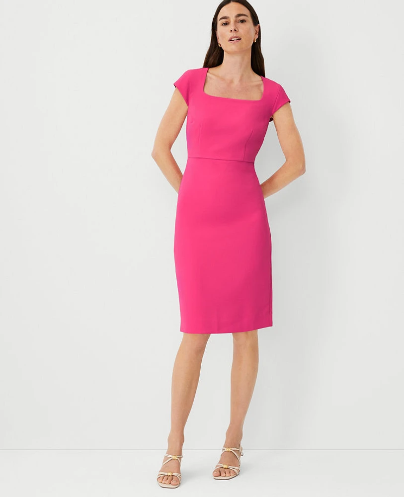 Ann Taylor Square Neck Cap Sleeve Sheath Dress Bold Pink Women's