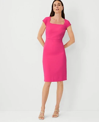 Ann Taylor Square Neck Cap Sleeve Sheath Dress Size 10 Bold Pink Women's