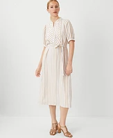 Ann Taylor Striped Puff Sleeve Midi Shift Dress Baguette Women's