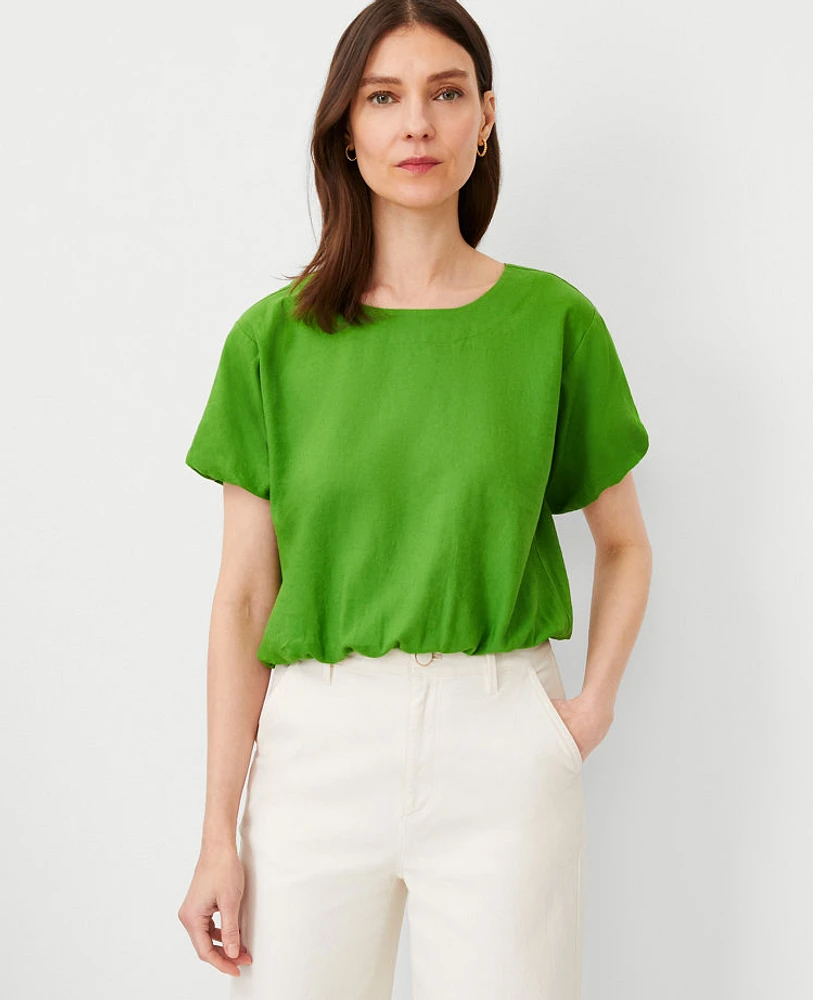 Ann Taylor Linen Blend Gathered Top Matcha Women's