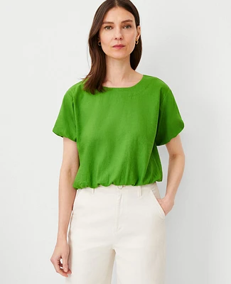 Ann Taylor Linen Blend Gathered Top Matcha Women's