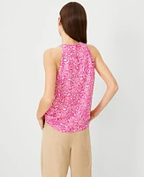 Ann Taylor Floral Pleat Neck Halter Top Bold Pink Women's