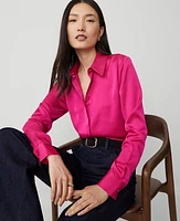 Ann Taylor Satin Essential Shirt Hot Pink Poppy Women's