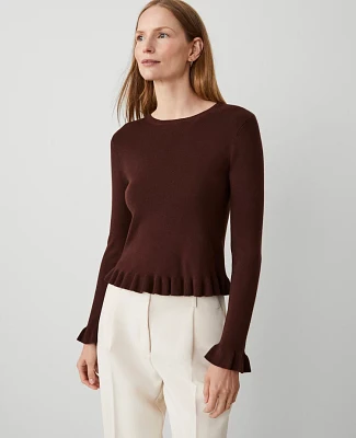 Ann Taylor Ruffle Trim Sweater Size Medium Pure Chocolate Women's