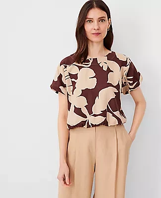 Ann Taylor Petite Tropical Linen Blend Gathered Top