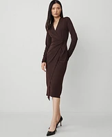 Ann Taylor V-Neck Sheath Midi Dress Pure Chocolate Women's