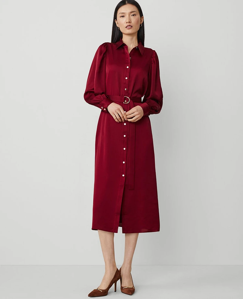 Ann Taylor Belted Midi Shirtdress Deep Auburn Women's