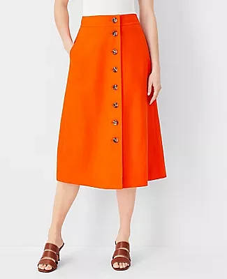 Ann Taylor Petite Linen Blend Button Midi Skirt
