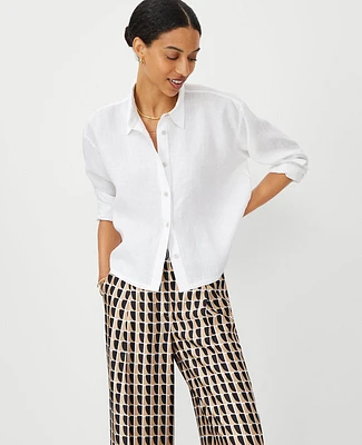 Ann Taylor Petite Cropped Linen Shirt Women's