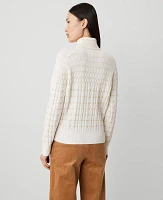 Ann Taylor Cable Stripe Turtleneck Sweater Tan/White Women's