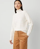 Ann Taylor Cable Stripe Turtleneck Sweater Tan/White Women's