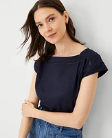 Ann Taylor Petite Linen Blend Boatneck Top Night Sky Women's