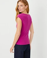 Ann Taylor Petite Cap Sleeve Square Neck Top Size XL Magenta Shadow Women's