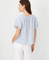 Ann Taylor Petite Striped Bubble Sleeve Button Top Size XL Coastline Blue Women's