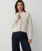 Ann Taylor Basketweave Sweater Jacket Size Large Pale Sand Heather Women's