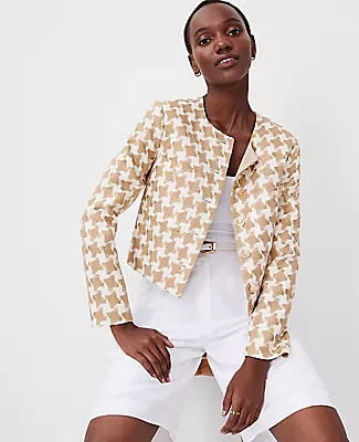 Ann Taylor Petite Houndstooth Patch Pocket Jacket