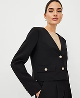 Ann Taylor The Cropped V-Neck Jacket Fluid Crepe Black Women's