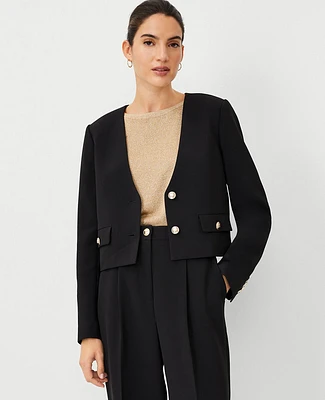 Ann Taylor The Cropped V-Neck Jacket Fluid Crepe Black Women's