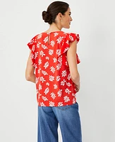 Ann Taylor Leafed Ruffle Top Fiery Red Women's