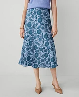 Ann Taylor Floral Bias Midi Slip Skirt Size XS Underwater Teal Women's