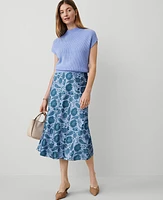 Ann Taylor Floral Bias Midi Slip Skirt Size XS Underwater Teal Women's