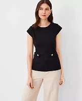 Ann Taylor Textured Button Waist Cap Sleeve Top