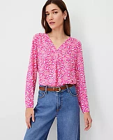 Ann Taylor Floral Mixed Media Pleat Front Top