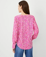 Ann Taylor Floral Mixed Media Pleat Front Top Bold Pink Women's