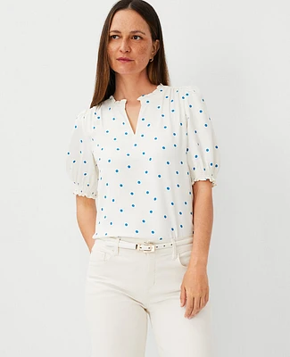 Ann Taylor Dotted Ruffle Neck Popover Top Winter White Women's