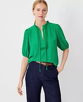 Ann Taylor Petite Ruffle Tie Neck Mixed Media Top