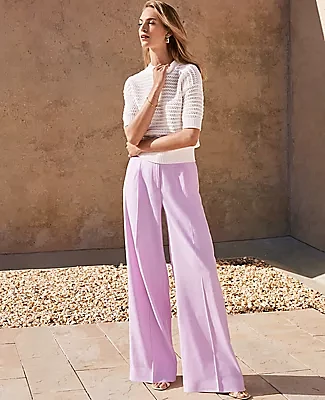 Ann Taylor The Petite Single Pleated Wide Leg Pant Linen Blend