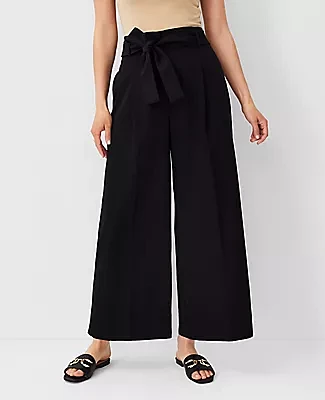 Ann Taylor The Petite Tie Waist Pleated Wide Leg Ankle Pant