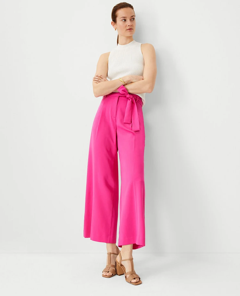 Ann Taylor The Petite Tie Waist Wide Ankle Pant Bold Pink Women's