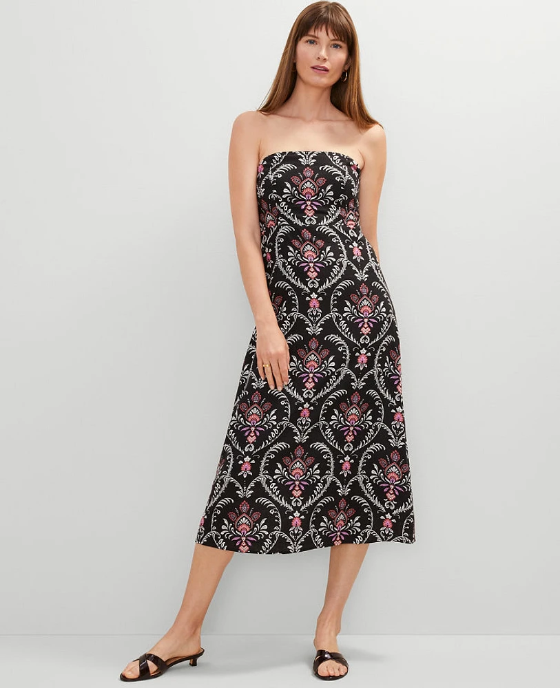 Ann Taylor Floral Linen Blend Midi Dress Black Women's