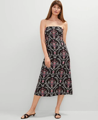 Ann Taylor Floral Linen Blend Midi Dress Black Women's