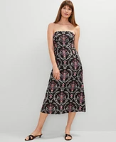Ann Taylor Floral Linen Blend Midi Dress Black Women's